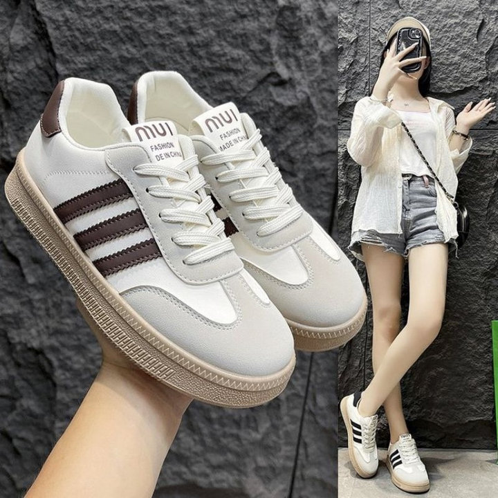 Giày Thể Thao Nữ 3 Vạch Da Cao Cấp- Haanh