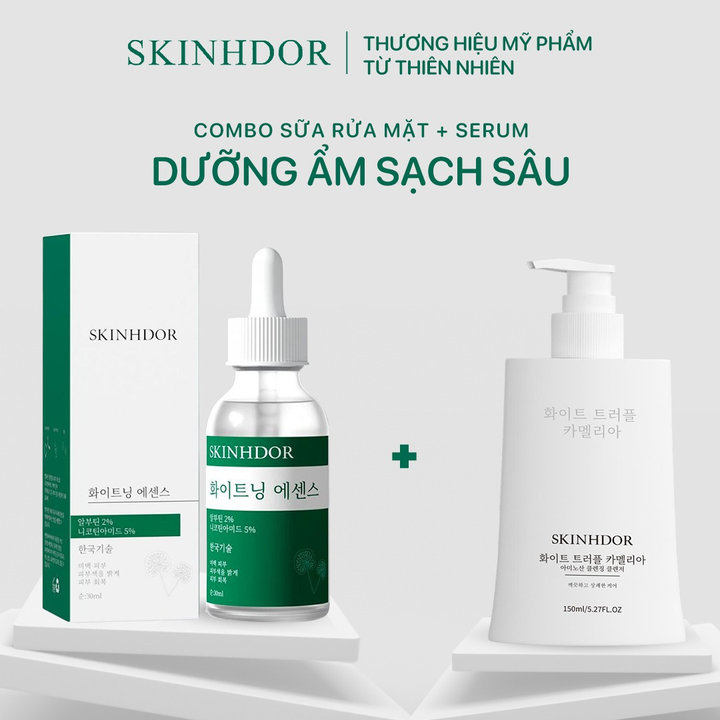 [combo 2sp] Combo Sửa Rửa Mặt & Serum Skinhdor Chiết Xuất Thiên Nhiên Làm Sạch Da, Dưỡng ẩm, Làm Trắng Sáng Da