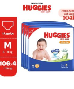 Combo 4 Tã/bỉm Quần Huggies Skin Care Mega Jumbo Miếng Với Tràm Trà Dịu Da M106/l96+8/xl84+4/xxl76+4