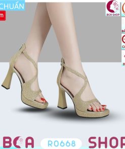 Giày Nữ đẹp Hở Mũi Cao Gót 9 Phân Ro668 Dây Kéo Sau Kiểu Bốt, Màu Vàng Nhám Thời Trang Và Sang Trọng – Rosata