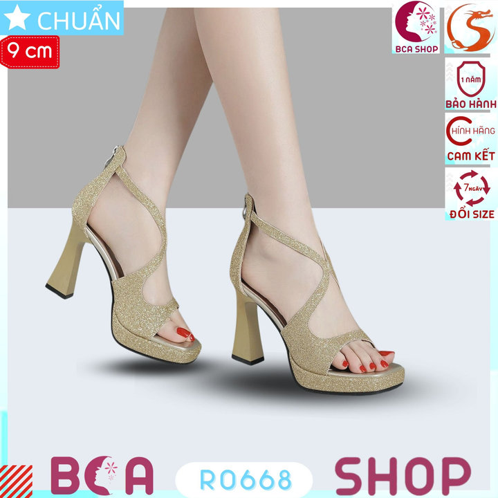 Giày Nữ đẹp Hở Mũi Cao Gót 9 Phân Ro668 Dây Kéo Sau Kiểu Bốt, Màu Vàng Nhám Thời Trang Và Sang Trọng – Rosata