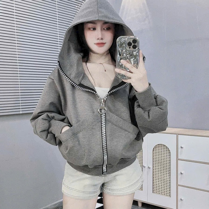 áo Khoác Nữ Vải Nỉ Form Lửng Phối Dây Kéo Lớn Mũ Rộng Có Túi Trong Siêu Xinh Ut38 – Golden Dream