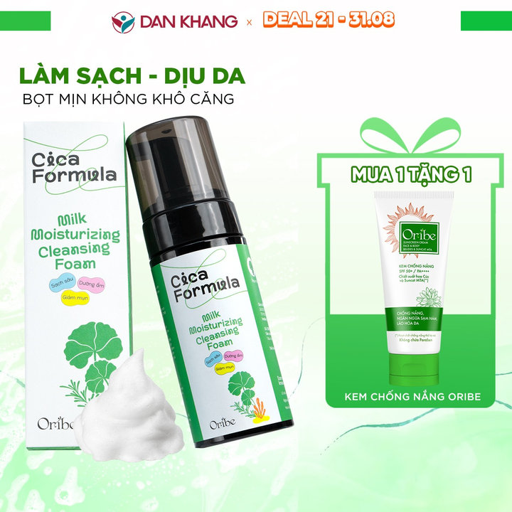 Sữa Rửa Mặt Rau Má Tạo Bọt Oribe Cica Formula Làm Sạch Sâu Dưỡng ẩm Cho Da Mụn Da Dầu Nhạy Cảm 120ml