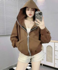 áo Khoác Nỉ Nữ Dáng Lửng Cute Hàn Quốc Dây Kéo Siêu To Nón Rộng , áo Khoác Nỉ Trơn Nữ Basic Women – U654