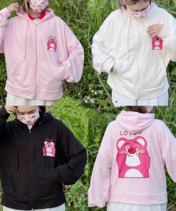 áo Khoác Nỉ Tia Kéo Gấu Lotso Cute Nam Nữ. Chất Nỉ Lót Bông. Tay Phồng. Hàng Y Hình