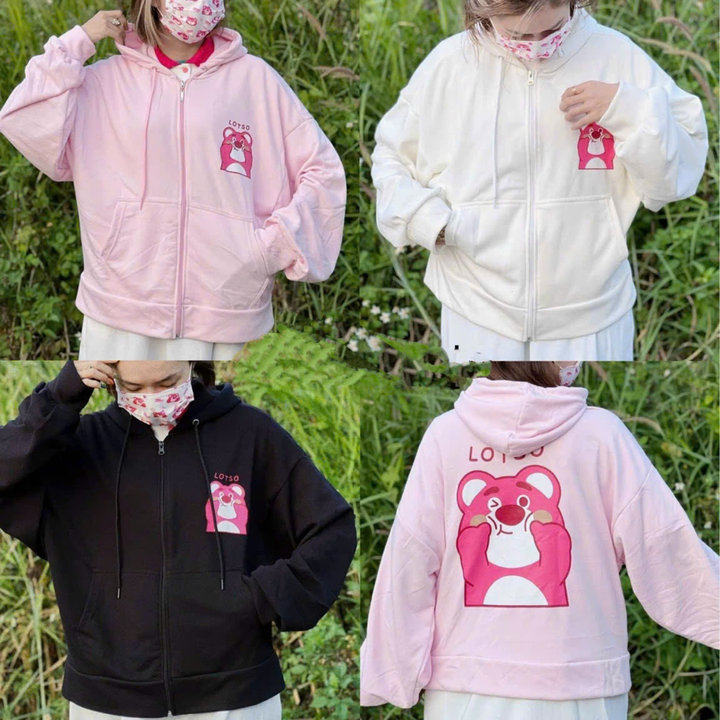 áo Khoác Nỉ Tia Kéo Gấu Lotso Cute Nam Nữ. Chất Nỉ Lót Bông. Tay Phồng. Hàng Y Hình