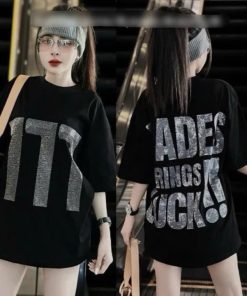 áo Thun Tay Lỡ Cotton Khô đính đá 777 Mã Mới Form Rộng Tay Lỡ Unisex Oversize
