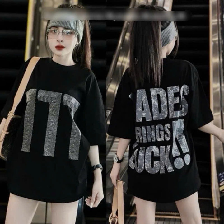 áo Thun Tay Lỡ Cotton Khô đính đá 777 Mã Mới Form Rộng Tay Lỡ Unisex Oversize