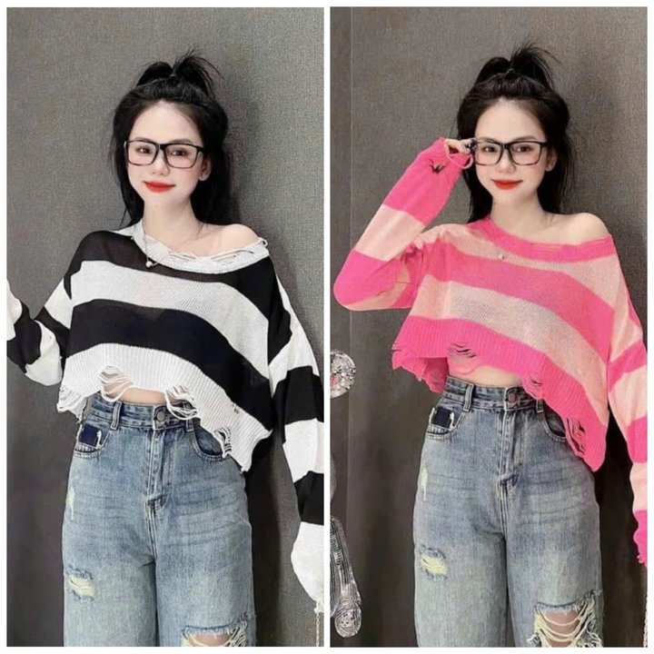 [ Rẻ Vô địch ] áo Len Rách Dáng Ngắn Croptop Hàng Quảng Châu Bao đẹp