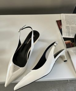 Giày Sandal Slingback Mũi Nhọn Khuy đá Da Mềm Cao 4p Qccc – Mike