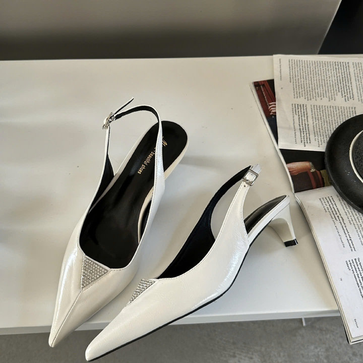 Giày Sandal Slingback Mũi Nhọn Khuy đá Da Mềm Cao 4p Qccc – Mike