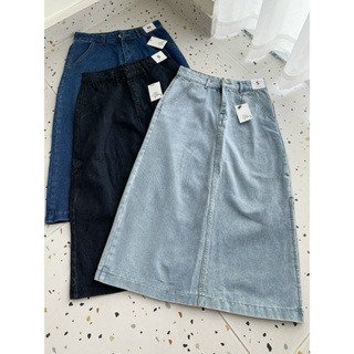 [ Shoppumi ]chân Váy Jean Dài 2 Túi Trước Xẻ Bên 3 Màu Sml 13593