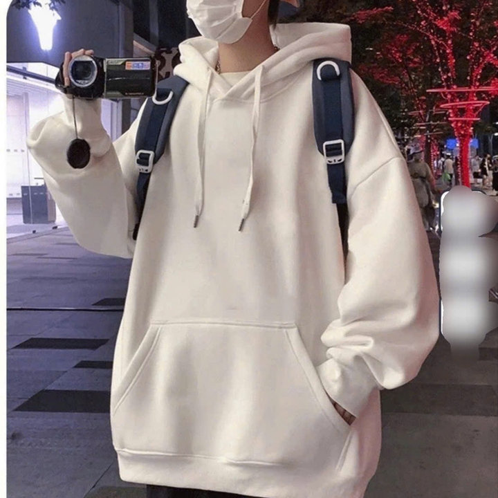 Xả áo Hoodie Mũ 2 Lớp Form Rộng Màu Trắng