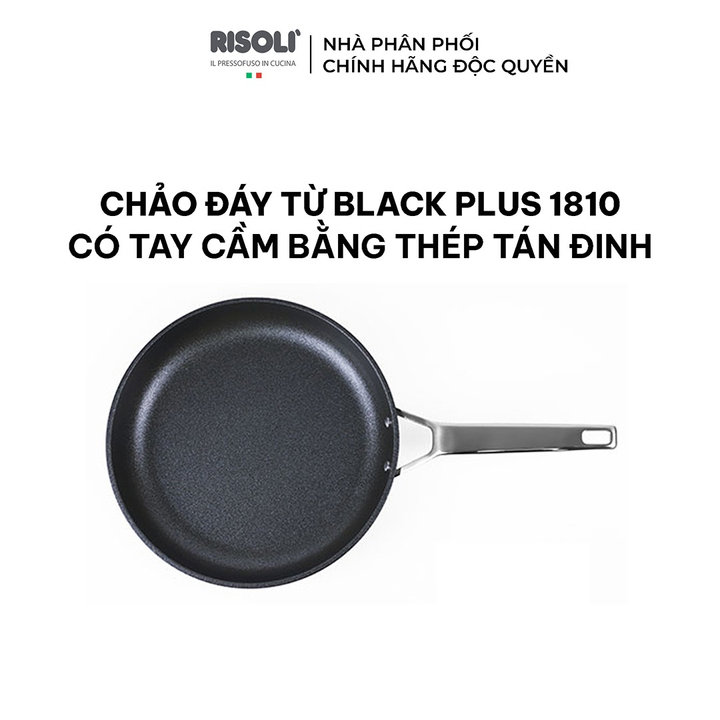 Chảo đáy Từ Black Plus 1810 Có Tay Cầm Bằng Thép Tán đinh – Op103bain/20,24,28 – Risolì