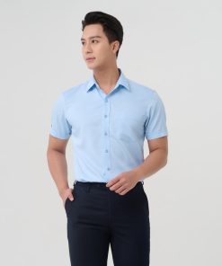 áo Sơ Mi Nam Ngắn Tay Màu Xanh Merriman Mã Thmos475 Chất Liệu Bamboo