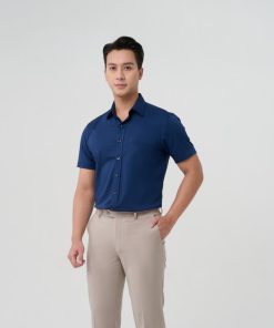 áo Sơ Mi Nam Ngắn Tay Cao Cấp Màu Xanh Merriman Mã Thmos458 Sợi Bamboo
