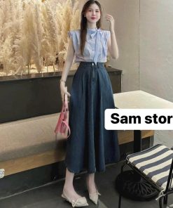 Set áo Sơ Mi Kate Cổ Cách điệu Phối Chân Váy Denim Kèm Nịt Bh110r-sam Store