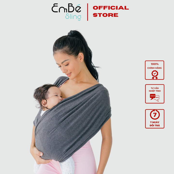 địu Vải Màu Charcoal Dòng Flex Và Flex Plus Dưới 75kg Cho Bé Từ 0-24 Tháng Tuổi – địu Vải Cao Cấp Embé Sling