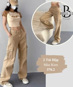 Quần Kaki Nữ ống Rộng Lưng Cao 2 Túi Hộp Cực Cá Tính B1740 – Bell22 Store