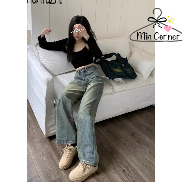 Quần Jean Nữ ống Rộng Wash Màu Dơ Bụi Phong Cách Retro Cá Tính Năng động Mq184 – Min Corner