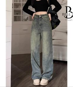 Quần Jean Nữ ống Rộng Wash Màu Dơ Bụi Phong Cách Retro Cá Tính Năng động B1744 – Bell22 Store