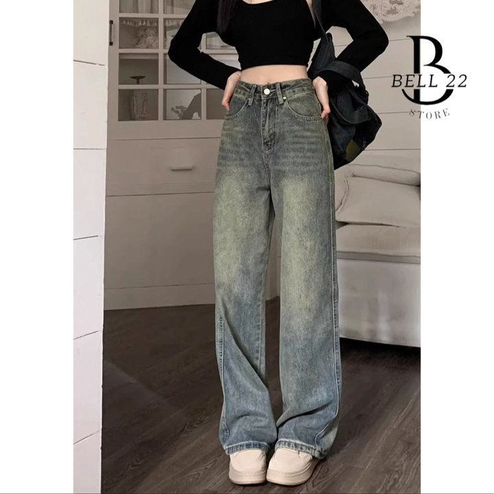 Quần Jean Nữ ống Rộng Wash Màu Dơ Bụi Phong Cách Retro Cá Tính Năng động B1744 – Bell22 Store