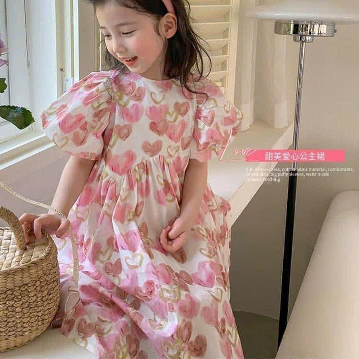 đầm Bé Gái Hoa Babydoll Tay Phồng Từ 12-37kg Cho Bé Gái