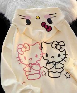 áo Khoác Nữ Vải Nỉ Mèm Mịn In Hình Kitty Hồng đen Mũ Có Tai Mèo Xinh Xắn Tp33 – Golden Dream