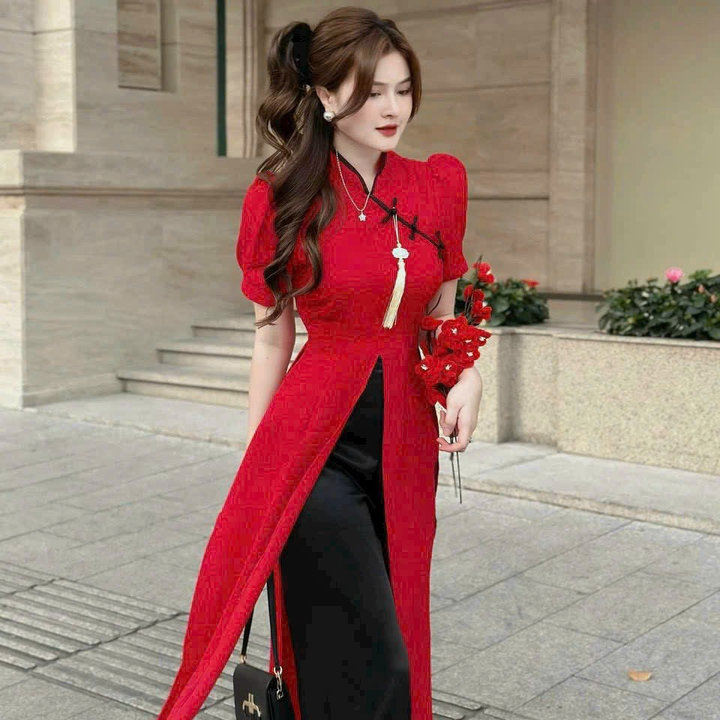 Set áo Dài Tuyết Nhung Kèm Dây Chuông Bh120j- Sam Store