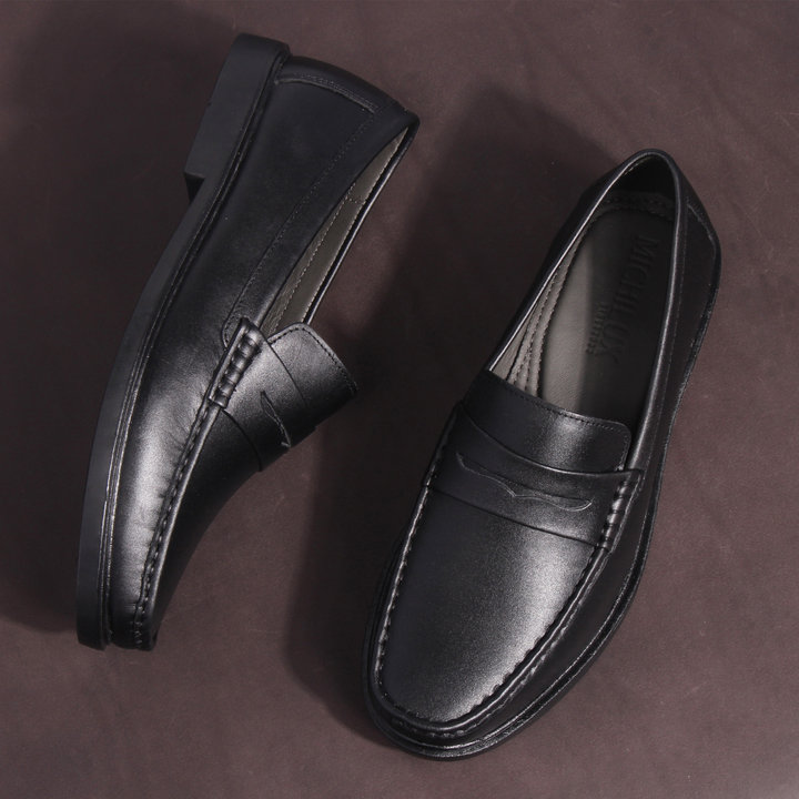 Giày Tây Nam Michilux Penny Loafer Ciepl Da Bò Thật Màu đen