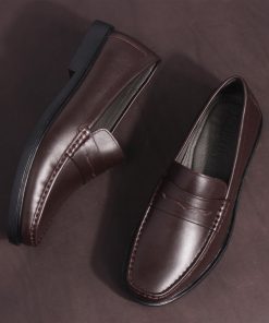 Giày Tây Nam Michilux Penny Loafer Ciepl Da Bò Thật Màu Nâu Sẫm