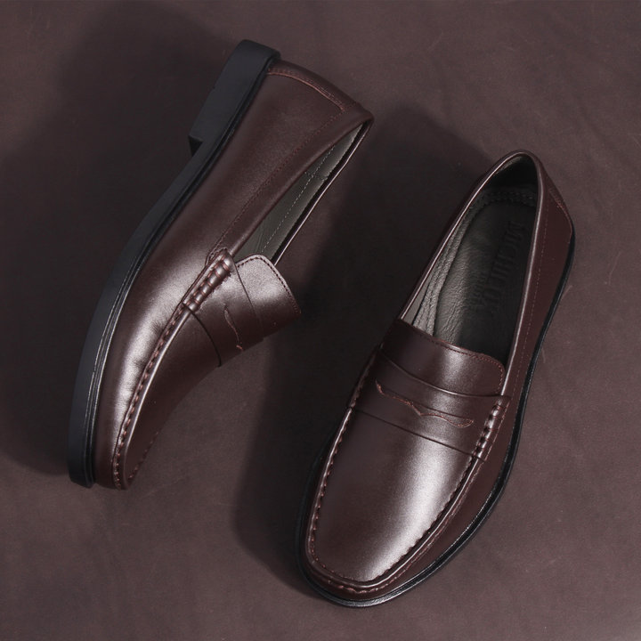Giày Tây Nam Michilux Penny Loafer Ciepl Da Bò Thật Màu Nâu Sẫm