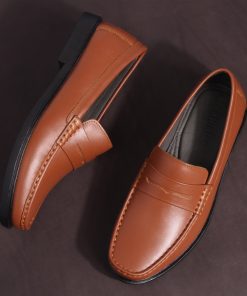 Giày Tây Nam Michilux Penny Loafer Ciepl Da Bò Thật Màu Nâu Bò