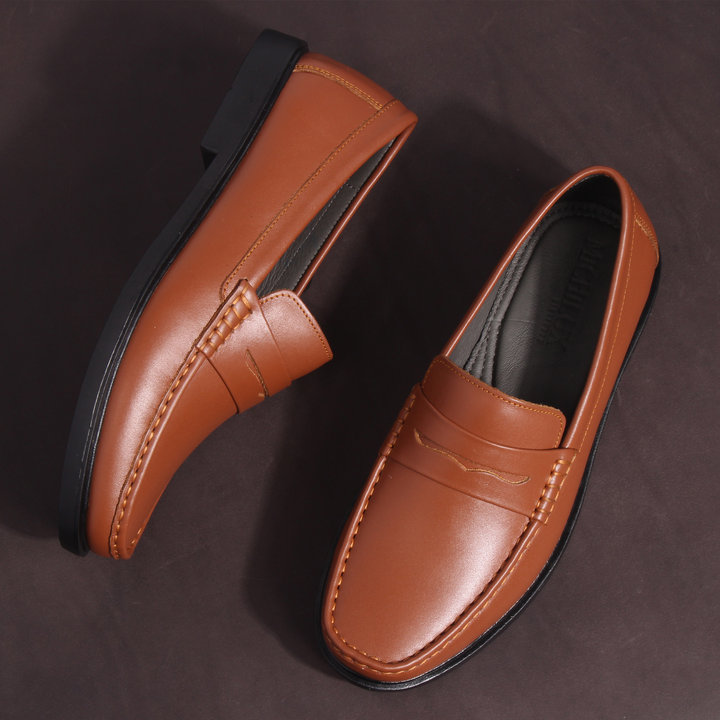 Giày Tây Nam Michilux Penny Loafer Ciepl Da Bò Thật Màu Nâu Bò
