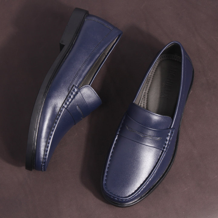 Giày Tây Nam Michilux Penny Loafer Ciepl Da Bò Thật Màu Navy