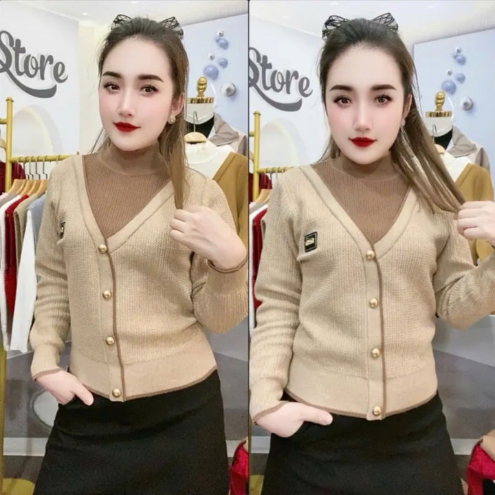 áo Len Phối Cổ 4 Phân Chữ Min Dài Tay