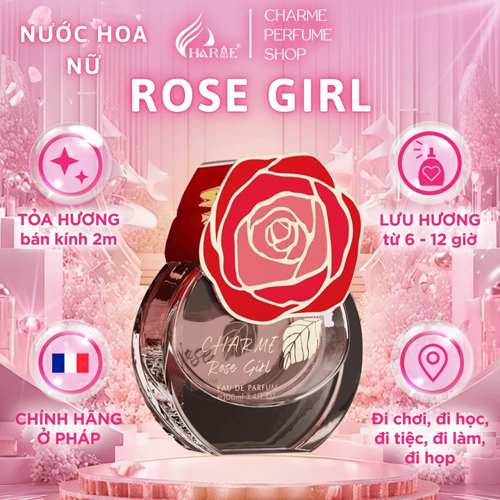 Nước Hoa Nữ Cao Cấp, Charme Rose Girl, Hương Hoa Hồng, Thanh Mát, Ngọt Ngào, đầy Quyến Rũ, 100ml-charme