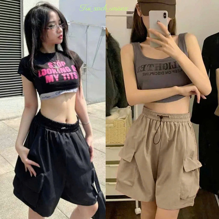 Quần Short Kaki Nữ Nam Mặc Nhà Phối Hộp Dây Rút Local Brand Hottrend – Soo1990