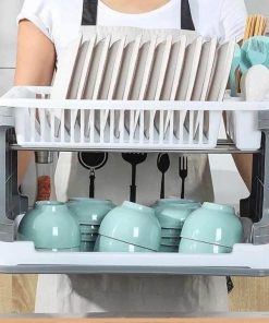 Kệ đựng Bát đĩa 2 Tầng Nhà Bếp, Giá để Bát đũa Tiện Lợi Có Khay Hứng Nước