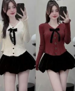 áo Len Tay Dài Bèo Nhún Phối Nơ- Chipxinhxk