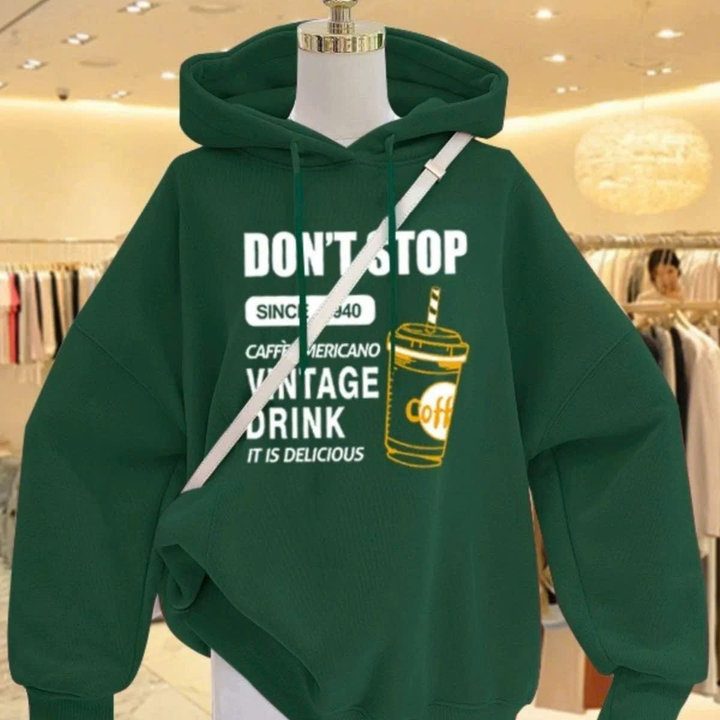 Xả Lô Hoodie Nỉ Ngoại Mũ 2 Lớp Chữ Dont Stop Xanh Lá