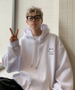 Xả áo Hoodie Mặt Cười Trắng Mũ 2 Lớp