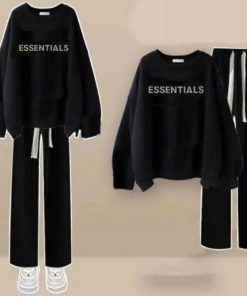 Sét Bộ Thu đông Quần ống Rộng Dây To+ Mix áo Sweater Esentail Nỉ Bông Form Rộng