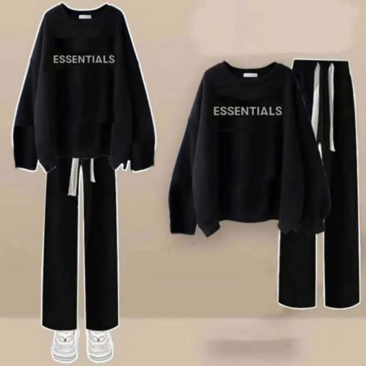 Sét Bộ Thu đông Quần ống Rộng Dây To+ Mix áo Sweater Esentail Nỉ Bông Form Rộng