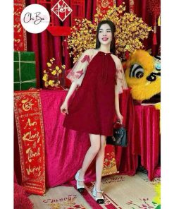 đấm/váy Nữ Chất Nhung áo Tay Lỡ Phối Tơ Bướm Cổ Tròn Thắt Nơ Form Ngắn Xinh Xắn Mặc Tết , Sang Chảnh Women Top