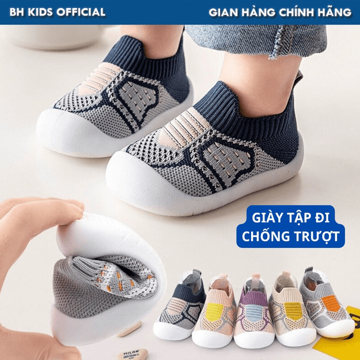 Giày Bún Tập đi Cho Bé Từ 6-24 Tháng, Họa Tiết Nhiều Màu, đế Chống Trơn Trượt, Co Giãn, Thoáng Khí Ch173 – Bh Kids