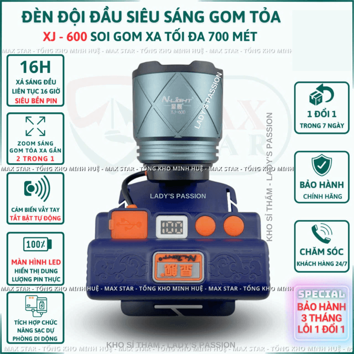 đèn Pin đội đầu Siêu Sáng Xj600 Zoom Xa Gần Gom Tỏa Pin Trâu Cảm Biến Sạc Ngược Cho điện Thoại đa Năng Cao Cấp Gd221 – Lady’s Passion