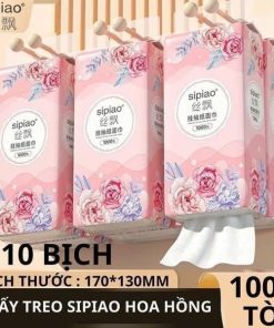 Thùng 10 Bịch Giấy Treo đa Năng Hoa Hồng, Khăn Rút 4 Lớp Treo Tường Mỗi Bịch 1000 Tờ – Ctb822