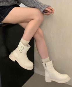 Giày Boots Nữ Cổ Ngắn – Boots Nữ Cổ Thấp – Giày Boot Mũi Tròn Da Mềm 2 Khoá 4p Qccc – Judy