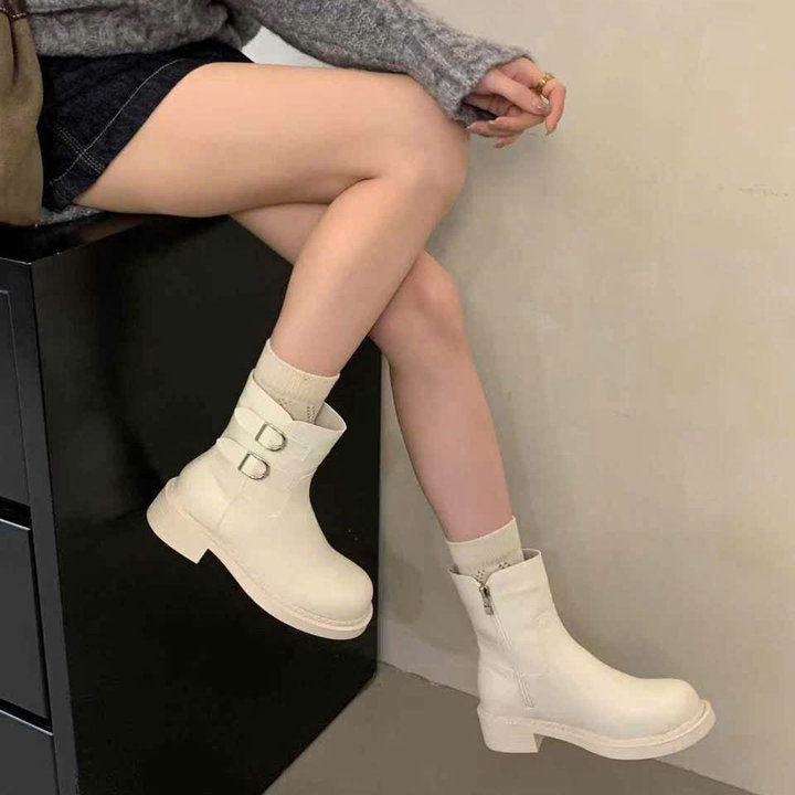 Giày Boots Nữ Cổ Ngắn – Boots Nữ Cổ Thấp – Giày Boot Mũi Tròn Da Mềm 2 Khoá 4p Qccc – Judy